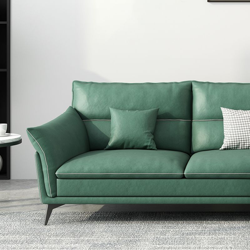 Contemporary  33.46" H Green Faux Leather Pillow Top Arm Sofa