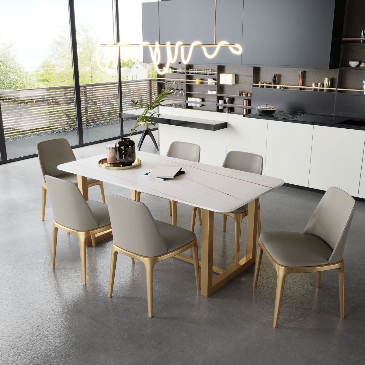 Glam Stone Dining Table Set for Home 1/2/5/7 Pieces Dinette Set