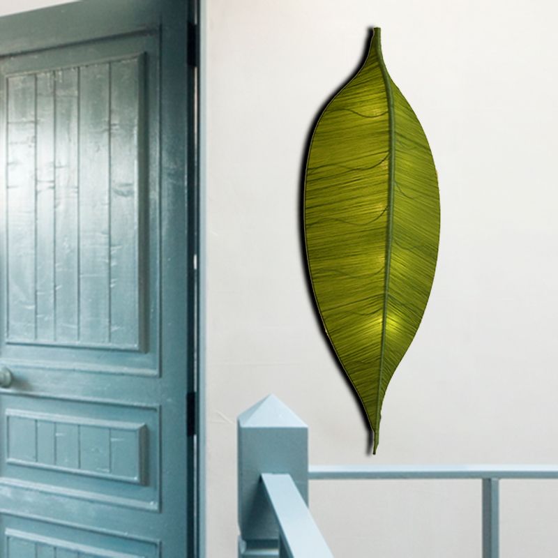 Feuille de feuille Mur Lumière Approche art déco tissu lampe murale à 3 bulbs de chevet en jaune / vert