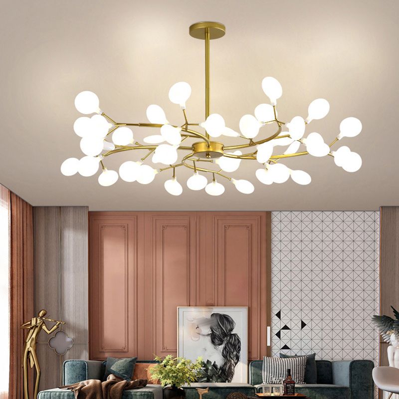 Lámpara de techo dorada contemporánea Candelera de techo de luz múltiple acrílico para sala de estar