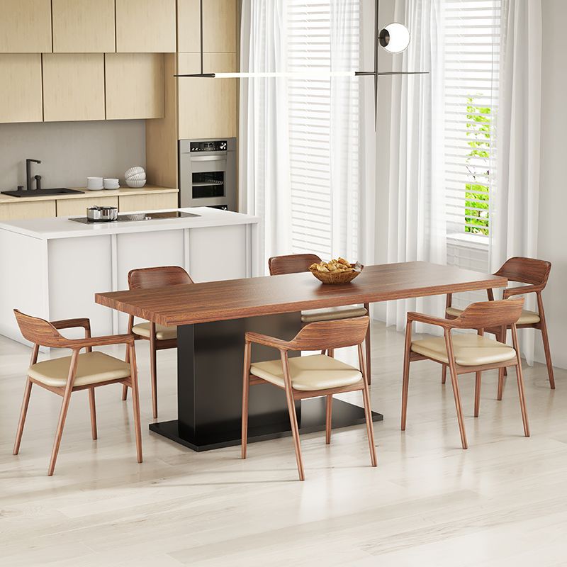 Brown Dining Table Solid Wood Rectangle Contemporary Style Dinner Table