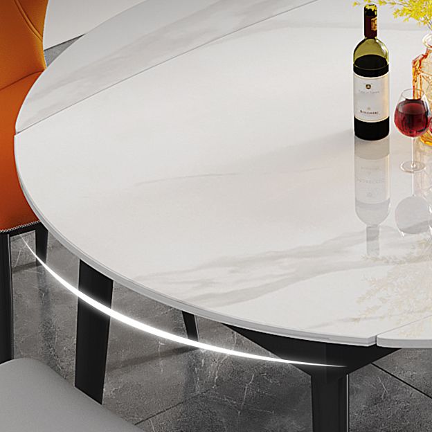 Space-Saving Minimalist Sintered Stone Top Kitchen Table Set of Black Legs Base for Dining Room