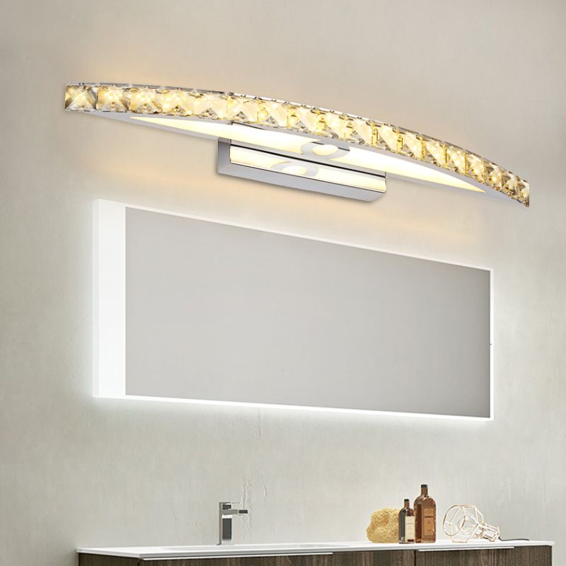 Curvy Bathroom Wall Mounted Vanity Light Clear/Champagne Crystal LED Minimal Mirror Lamp in Warm/White Light
