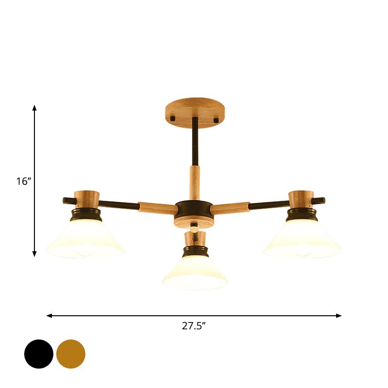 Schwarz/goldener Zweigkegel Schatten Anhänger Kronleuchter modernes Glas und Holz hängende Licht für Wohnzimmer