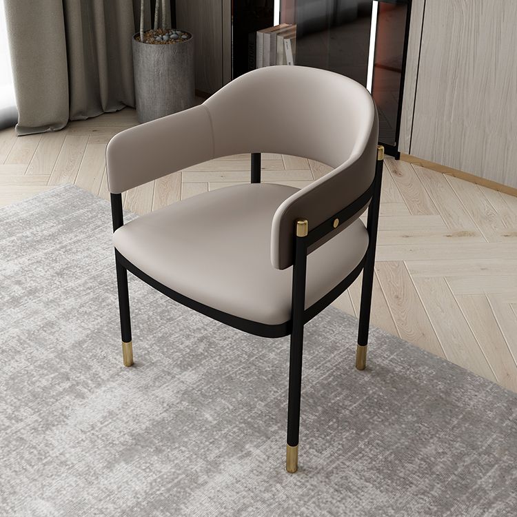 Modern Open Back Arm Chair Metal and Faux Leather Dining Chair
