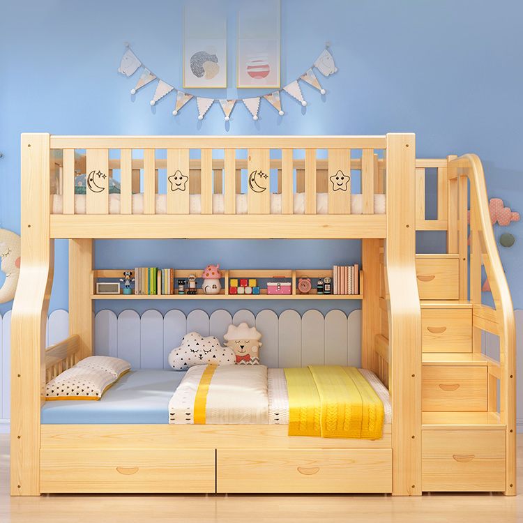 Solid Wood Scandinavian Kids Bed Gender Neutral Bunk Bed with Shelves