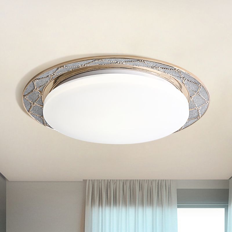 Milk Glass LED Flush Mount Lamp Vintage Beige/Silver Grey Moon-Shaped Bedroom Ceiling Mount Light Fixture