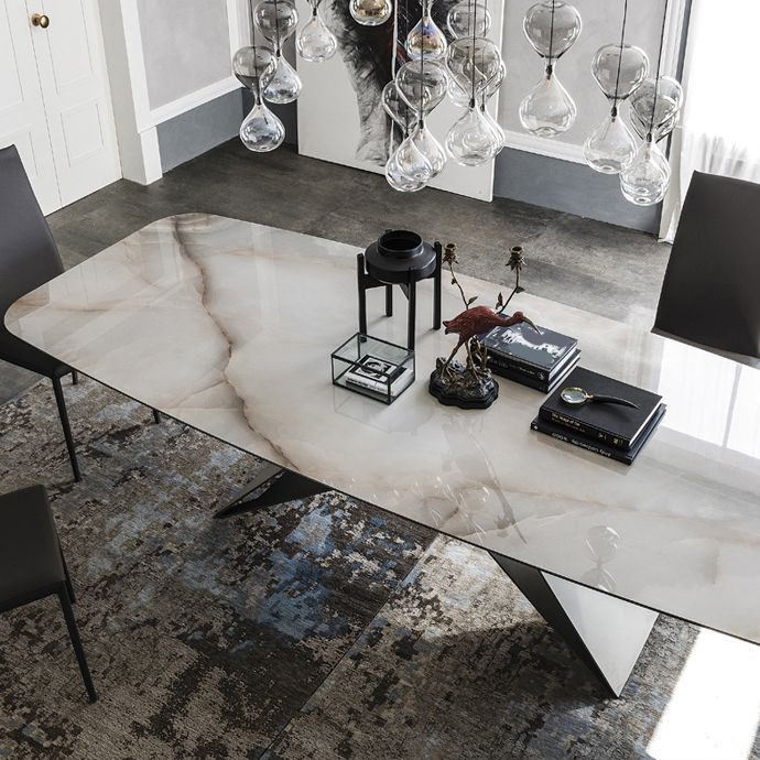 Rectangle Dining Table Industrial Stone Top Dining Table with Stainless Steel Base