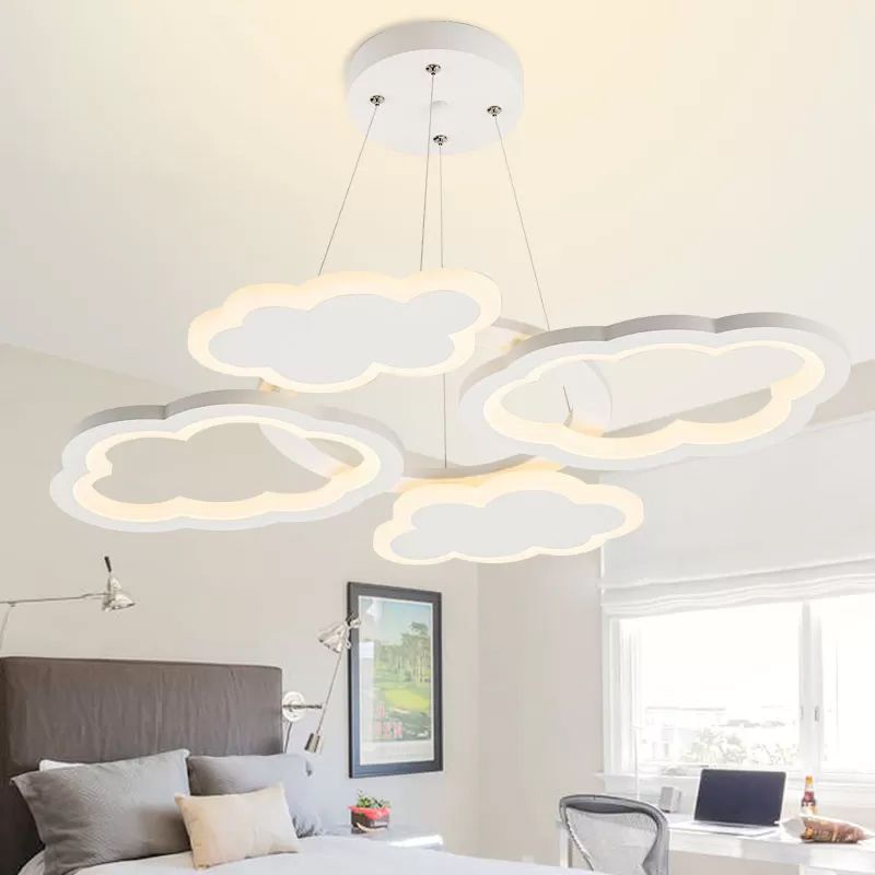 Cloud Plafond Pendant Light Nordic acrylique LED LED Chandelier blanc pour chambre à coucher, lumière chaude / blanche