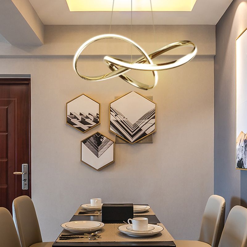 Twist Aluminum Chandelier Artistic Gold LED Hanging Ceiling Light for Dining Room