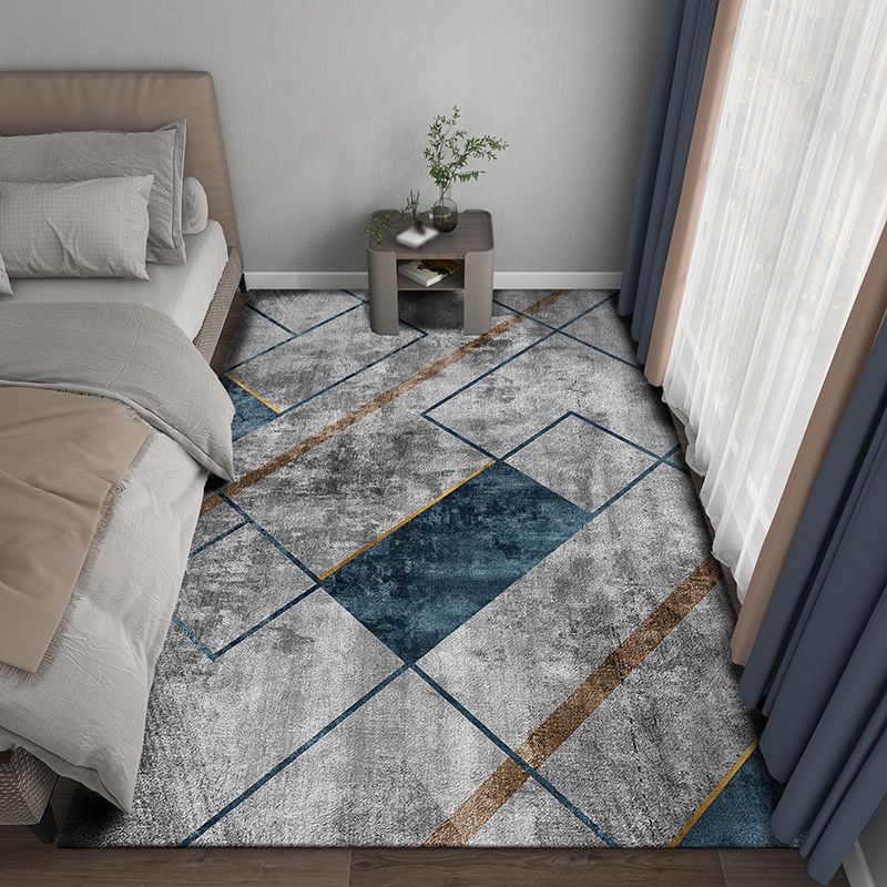 Modern Geometric Print Area Carpet Grey Polyester Area Rug Non-Slip Backing Rug for Bedroom