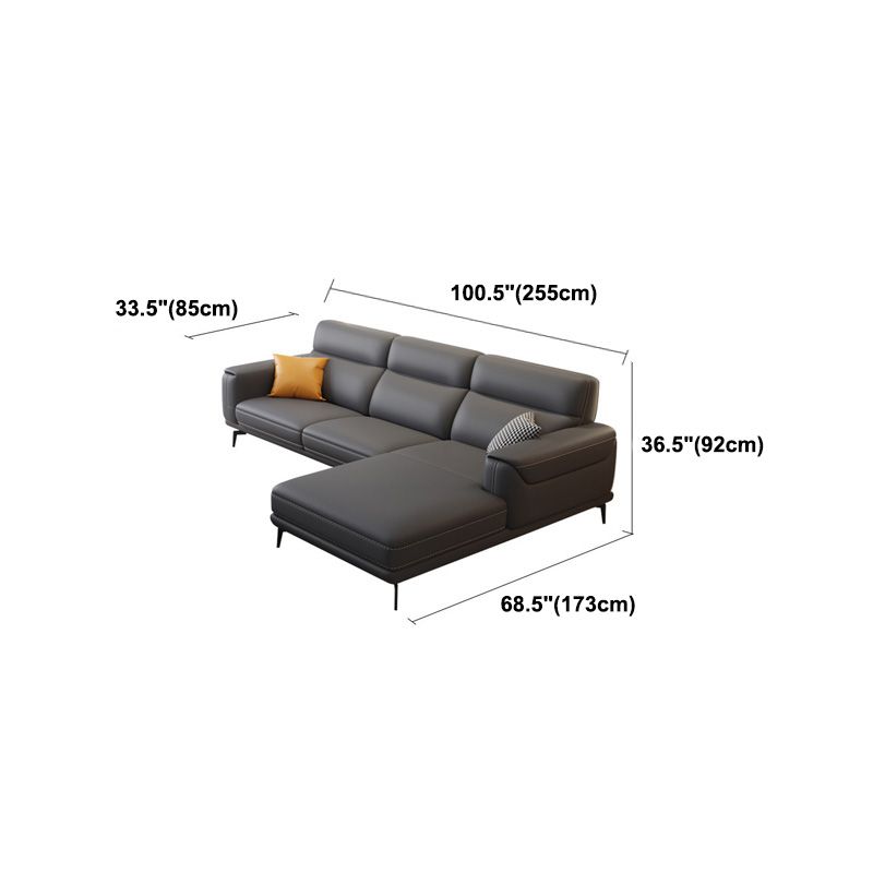 Modern Tufted Tight Back Genuine Leather Sectionals, 36" Sectional Sofa in Kingston Gray