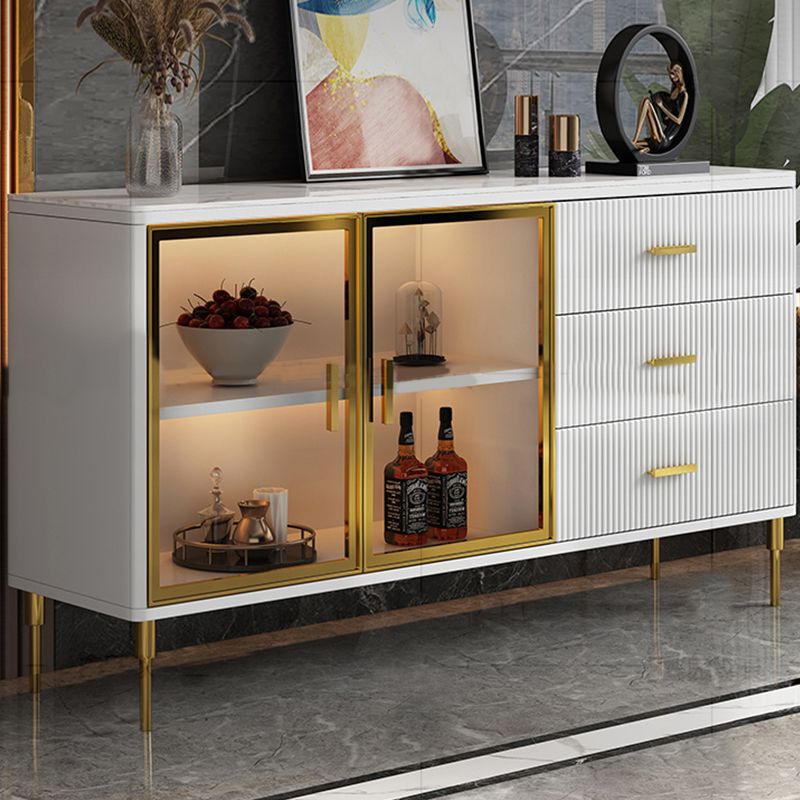 Engineered Wood and Stone Sideboard Table with Drawers Glam Dining Server