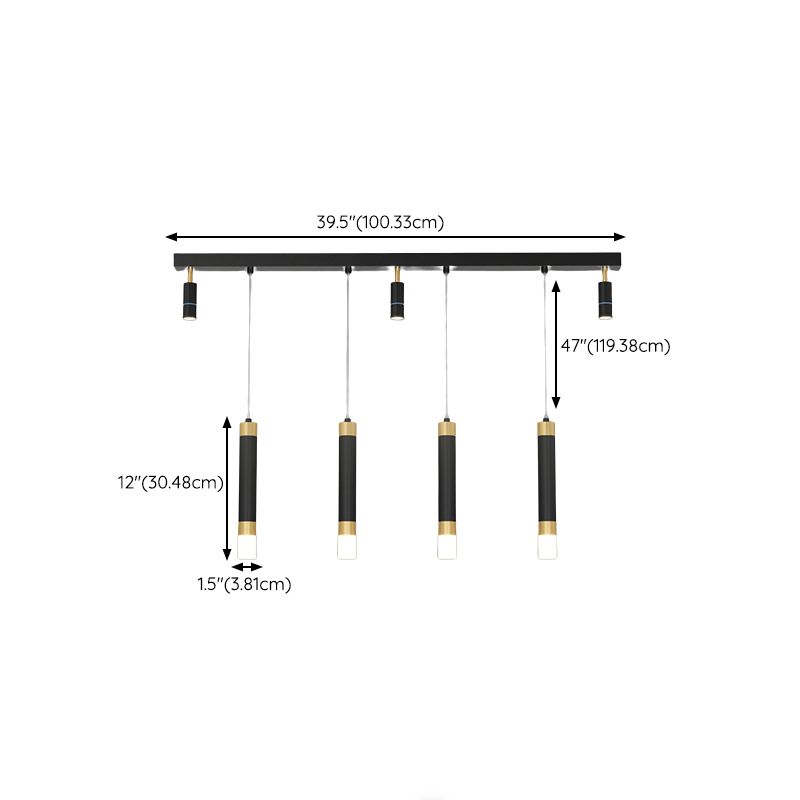 Metal Linear Hanging Lamps Simplicity Pendant Light Fixture in Black