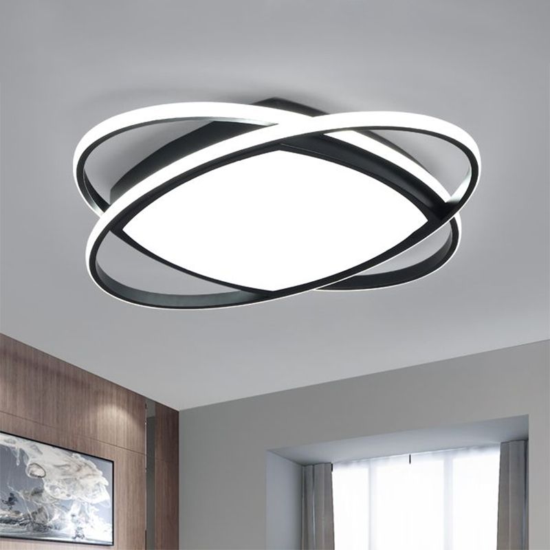Metallic Square and Oval Flush Mount Modern LED Flush Light Fixture in Black, 19.5"/23.5" Width