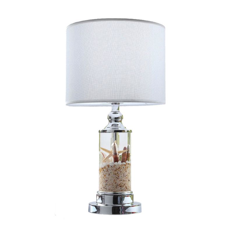 Lampada da tavolo da notte in metallo a 1 luce Antique in stile antico bianco Base da letto Base Base Light con tonalità in tessuto tamburo