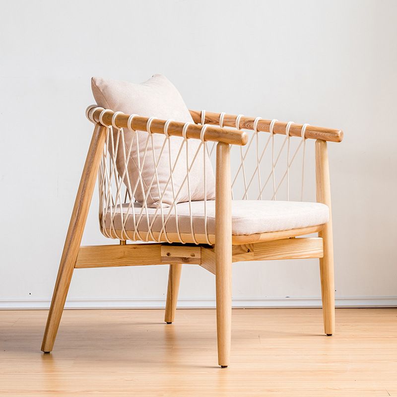 Barrel Accent Chair Solid Wood Arm Chair in Brone with Pillow Back
