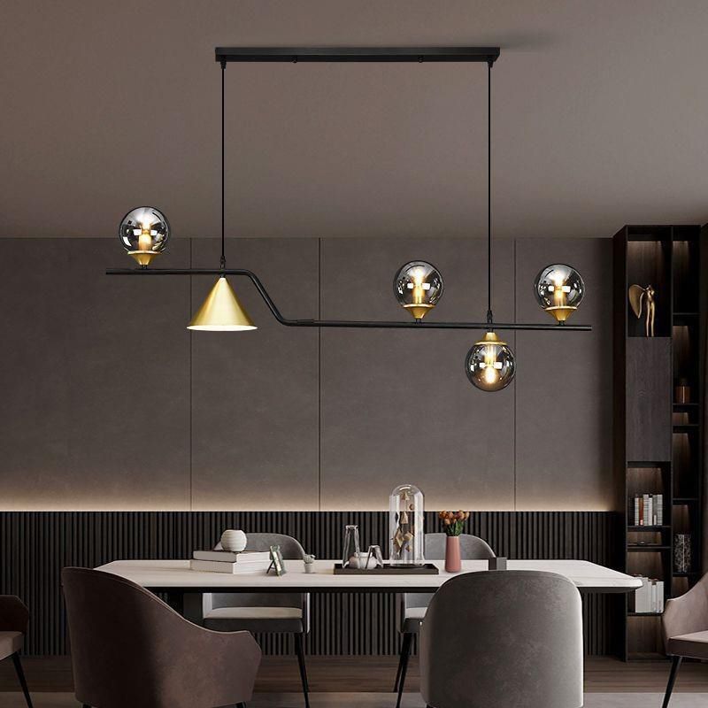 Contemporary Globe Glass Hanging Pendant Lights in Black and Gold for Dining Room