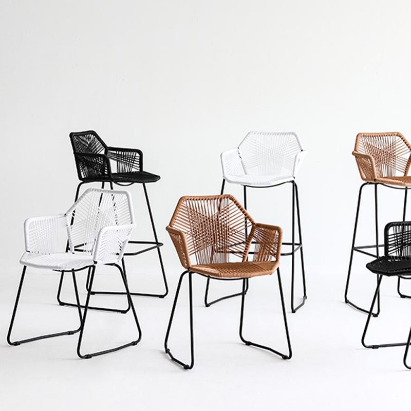 Rattan Dining Arm Chair Contemporary Dining Chair with Black Base
