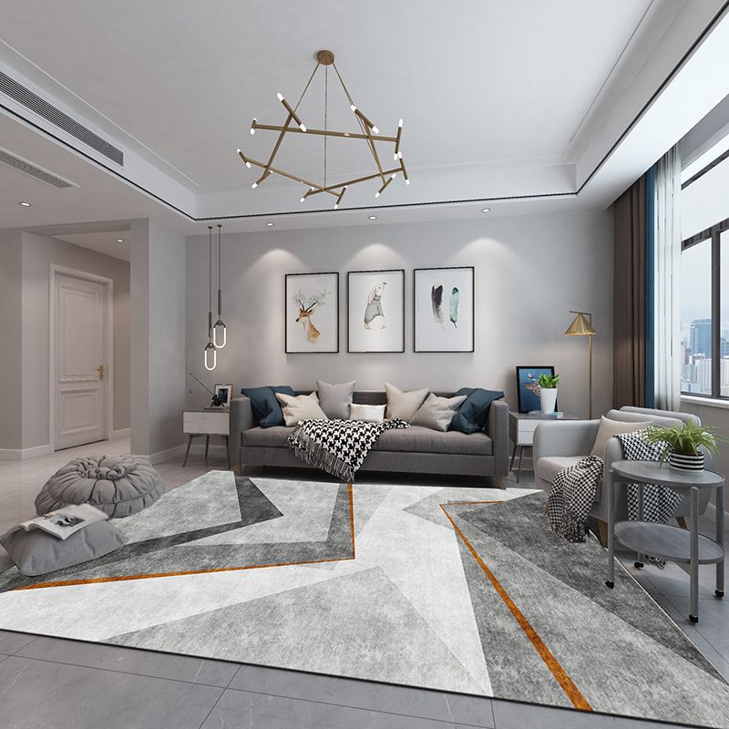 Minimalist Polyster Carpet Funky Geometric Pattern Rug Living Room Carpet with Non-Slip Backing