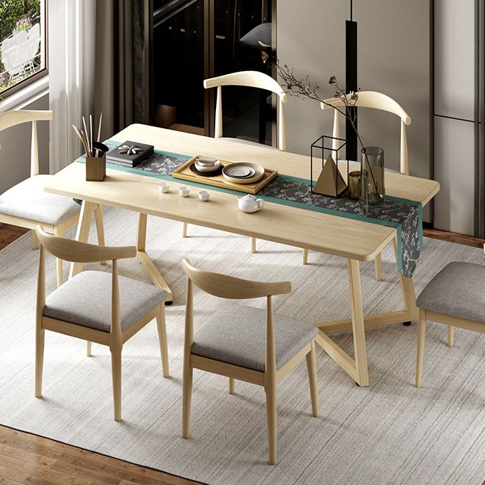 Mesa de comedor moderna con forma rectangular, mesa fija de color madera con madera
