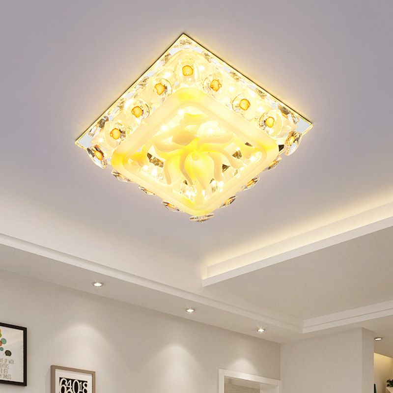 LED Flushmount Light Contemporary Loving Heart Clear Crystal Ceiling Mount in Yellow with Resin Floral Deco, Warm/White Light