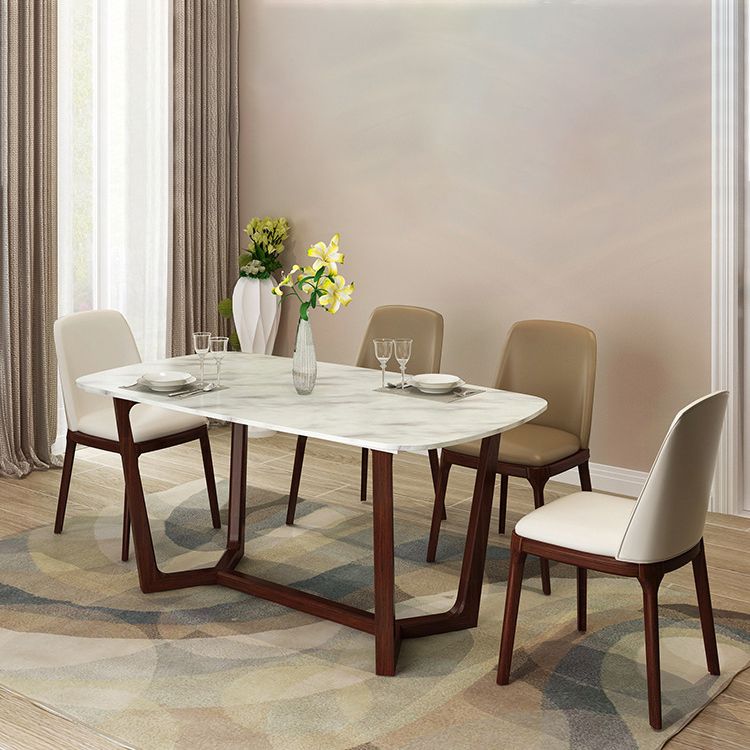 Eigentijdse stenen rechthoekige eettafel met matte afwerking en sledebasistafel