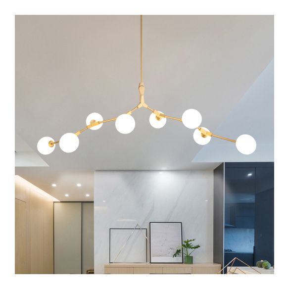 Ast Hanging Lampe moderne nordische Stil Opalglas 5/6/7 Lichter Gold Kronleuchter Licht