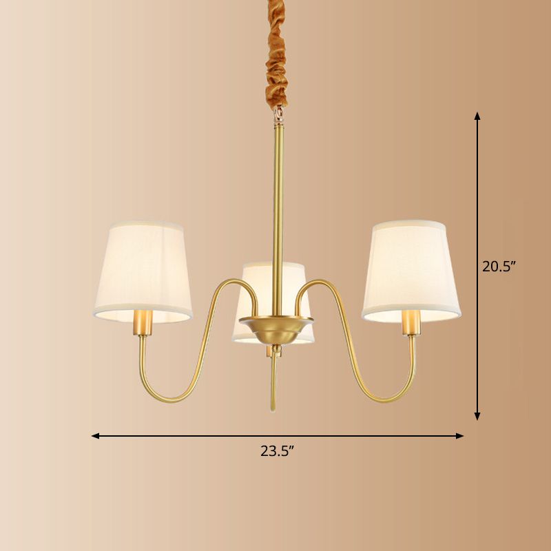 Fabric Bucket Shade Suspension Light Simplicity Living Room Chandelier Light in Brass