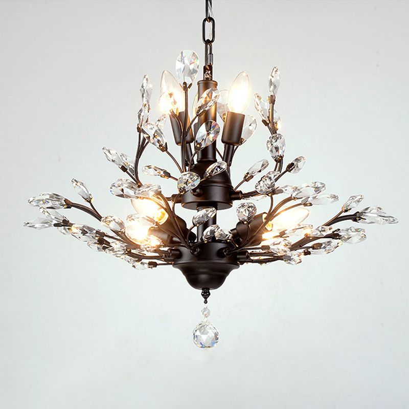 Branch Shaped Living Room Pendant Light Country Style Crystal Chandelier Light Fixture