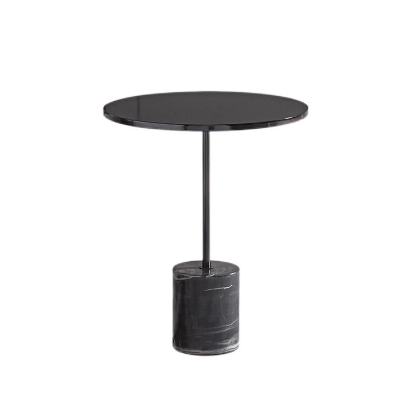 Black Pedestal End Slide Table Round Corner Table for Living Room