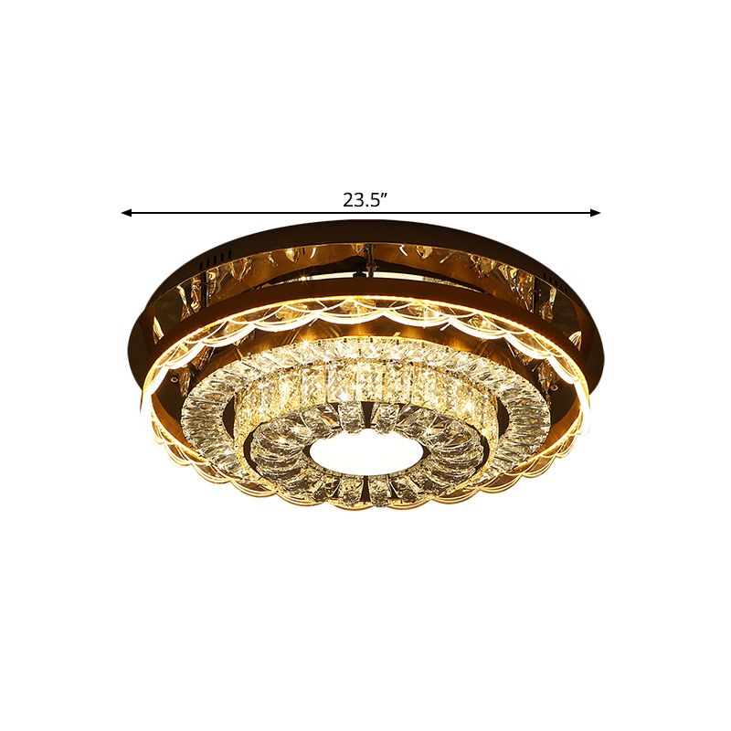 Round Close to Ceiling Lighting Modern Style Crystal Block LED Flush Mount Fixture in Chrome