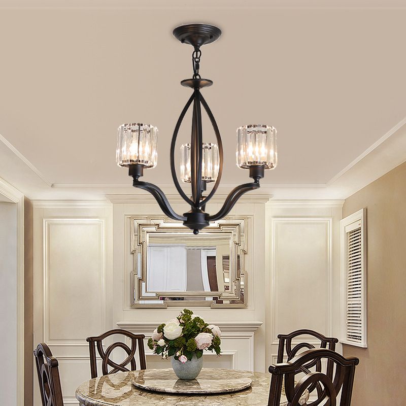Black Cylinder plafonnier luminaire de style Crystal Simple Crystal Block 3/6/8 Lumières Light Chandelier Light