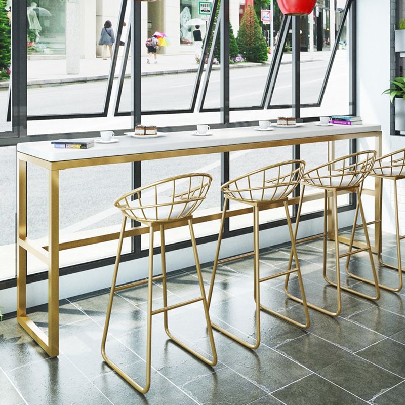 Glam Iron Base Bar Table Indoor Solid Wood Bar Table for Dining Room