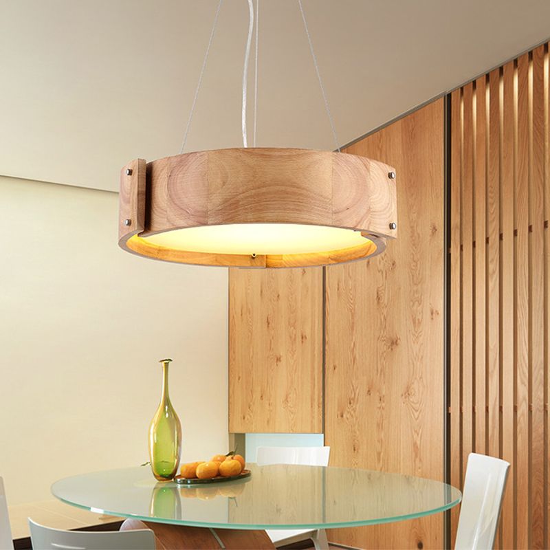 Madera natural 1 luz colgante de luz moderia simple techo de techo de tambor para restaurante para restaurante