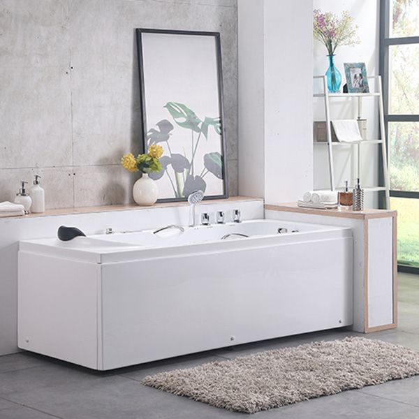 Modern Acrylic Rectangular Bathroom Bathtub with Drain White Tub