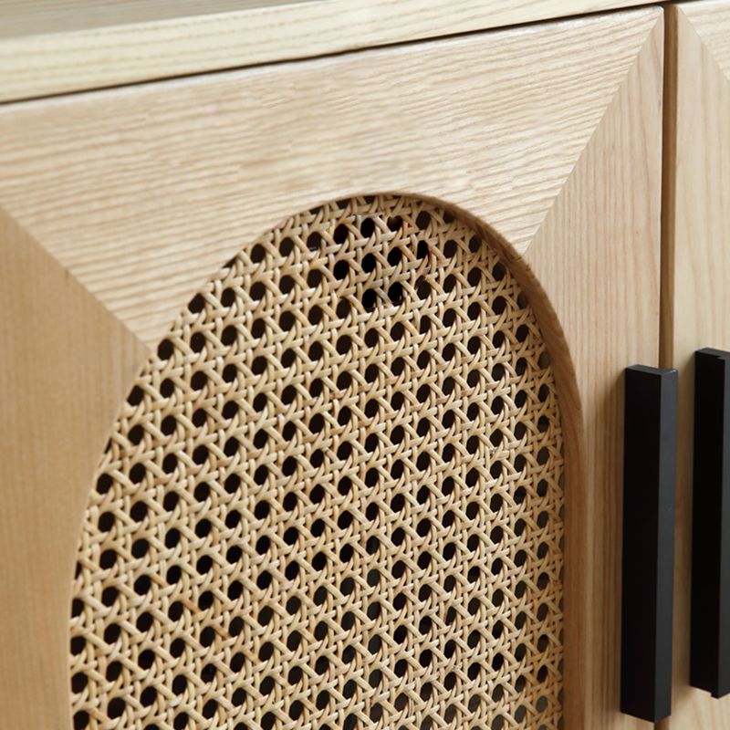 Wicker Rattan Accent Cabinet Solid Wood Storage Cabinet with Doors