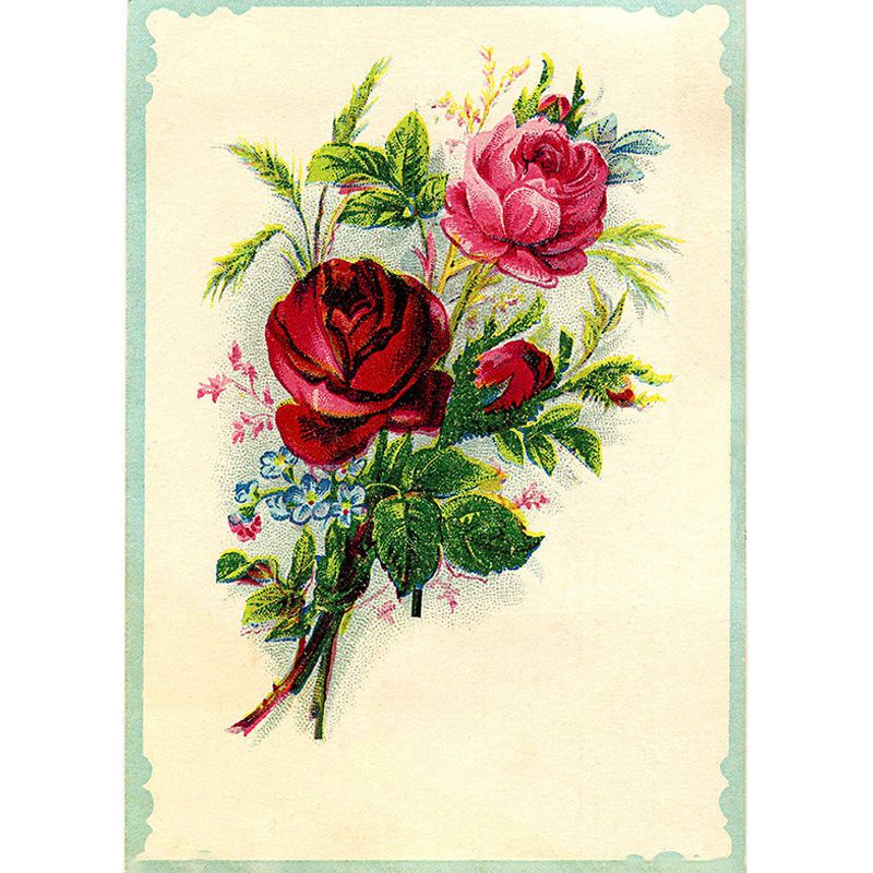 Modern Rose Blossom Mural Decal Green Stain Resistant Wall Covering for Bathroom