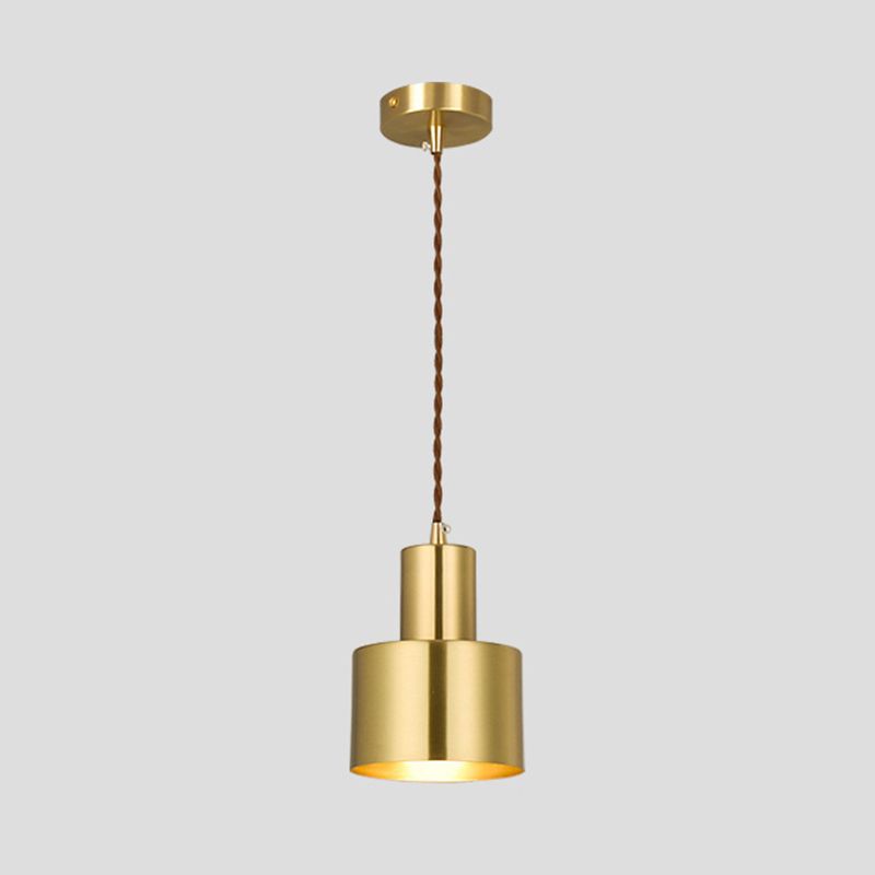 Post-Modern Cylindrical Shape Pendant Light Brass 1 Light Small Suspension Light  for Living Room