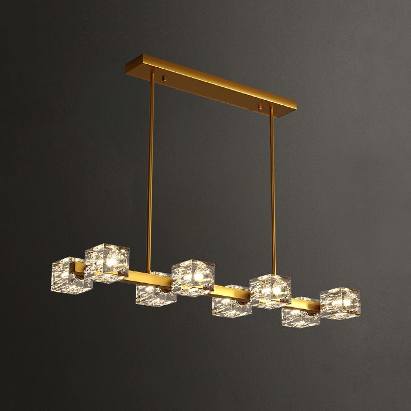Modern Island Pendant Lamps Multi-Head Restaurant Hanging Light with Cube Crystal Shade