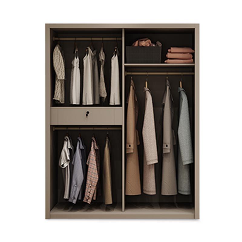 Modern Style Glass Wardrobe Cloth Rod Included Wardrobe Closet with 1-Drawer