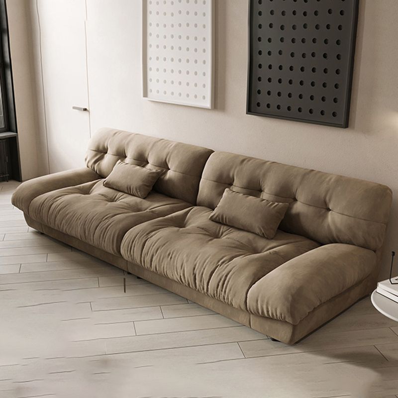 Brown Modern Armless Chesterfield Sofa with Bolster Pillows for Living Room, Apartment