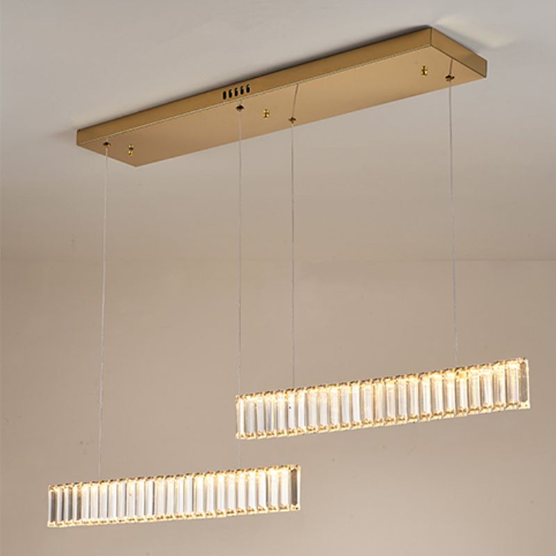 Moderne Kücheninselbeleuchtung linearer Kristall 2 leichte Kronleuchterleuchten