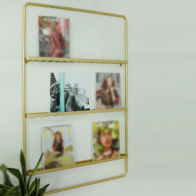 Metal Floating Bookcase Gold Color Wall Mounted Shelf for Home Office