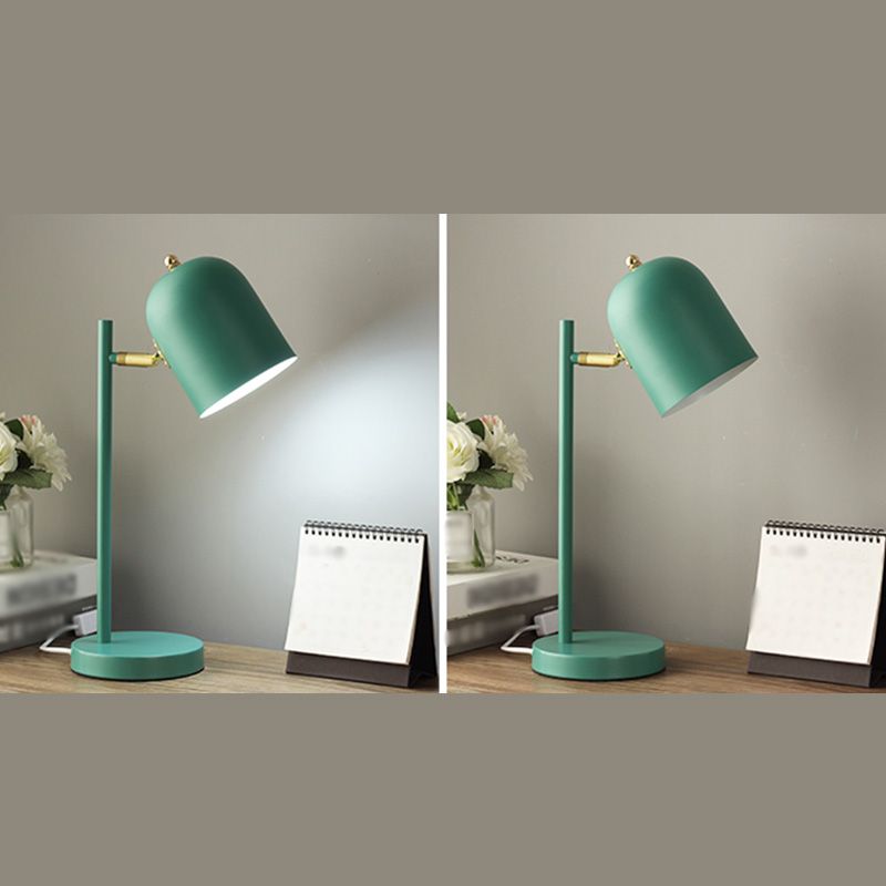 Lampada da tavolo a cupola allungata in metallo Macaron Lampada da studio girevole a 1 luce con portapenne