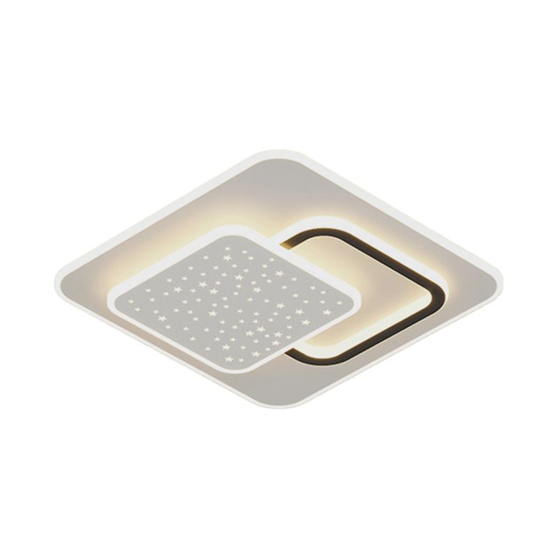 LED Modern Metal Flush Mount Geometric Shape Ceiling Light with Plastic Shade for Bedroom