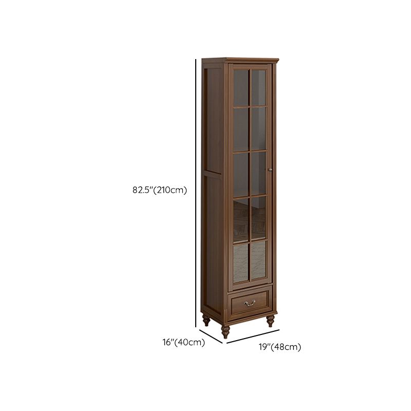 Mid-Century Modern Pine Storage Cabinet Solid Wood Brown Storage Cabinet with Drawer