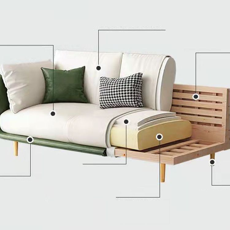 Scandinavian Faux Leather Sofa 28.74" Wide Wood Frame Square Arm Sofa