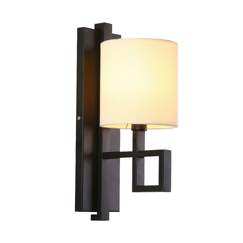 Black/Bronze 1-Bulb Wall Light Fixture Vintage Fabric Cylinder Shade Wall Sconce for Hallway