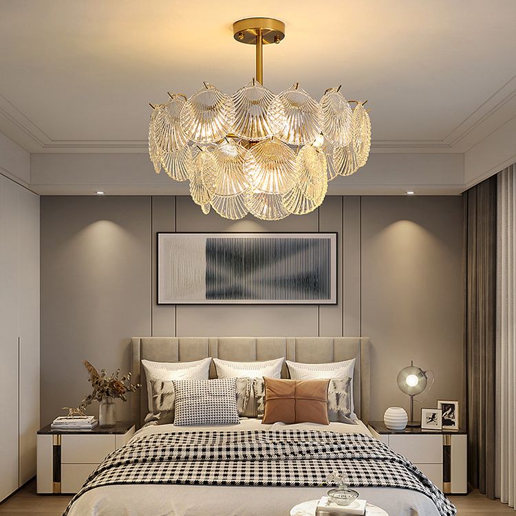 Shell Chandelier Light Fixture Vintage Glass Pendant Lighting for Restaurant